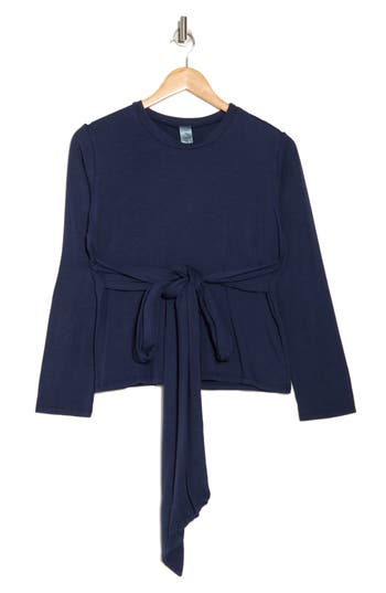 Go Couture Tie Front Long Sleeve Knit Top