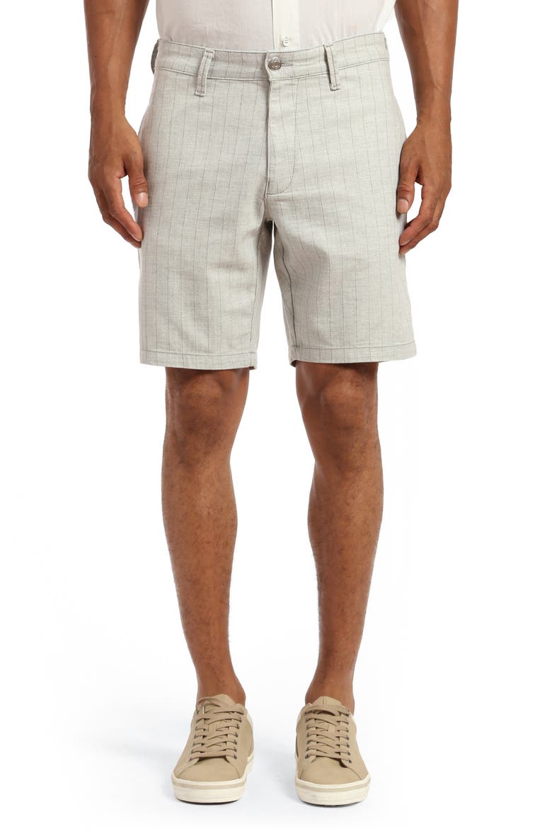 Noah Pinstripe Flat Front Stretch Twill Shorts, Main, color, GREY STRIPE LINEN