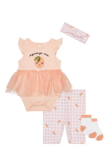 Pl Baby By Petit Lem 4-piece Citrus Print Bodysuit Set In Pea-lemon