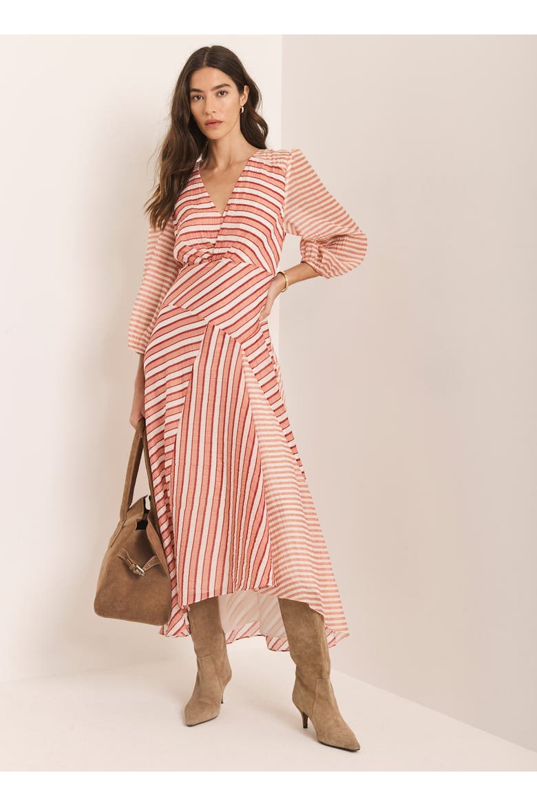 Striped Panelled Midi Dress, Alternate, color, Orange