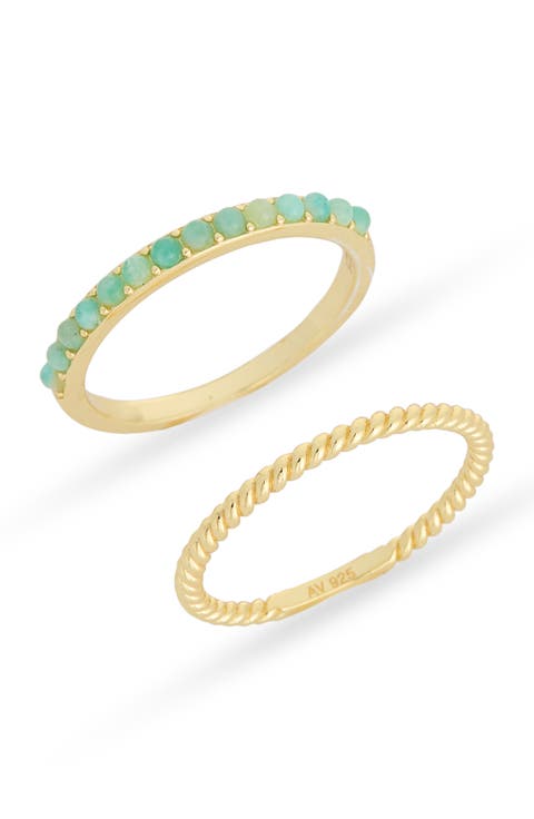 Set of 2 Semiprecious Stone Stackable Rings
