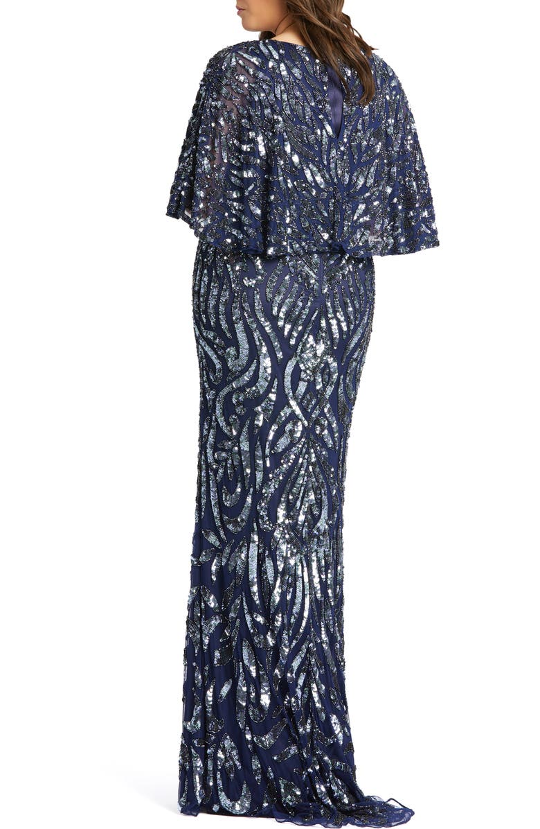 Mac Duggal Sequin Cape Sleeve Mesh Evening Gown, Alternate, color, 