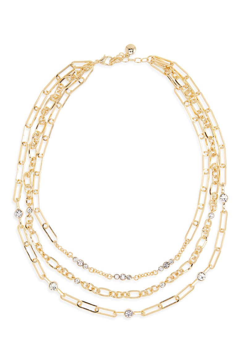 Hera Layered Chain Necklace, Main, color, GOLDTONE/ CLEAR