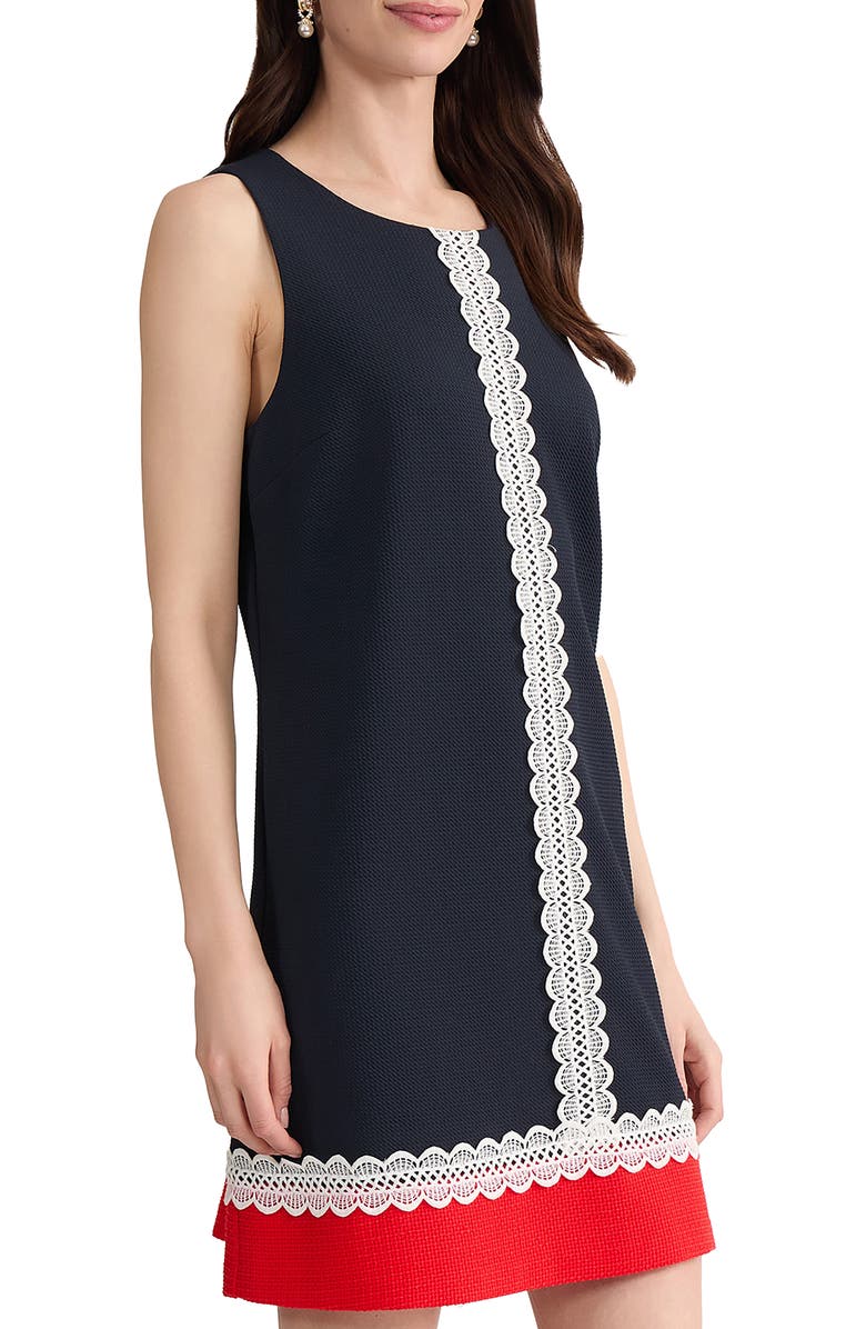 Jones New York Lace Trim Colorblock Shift Dress, Alternate, color, Pacific Navy/ Rouge