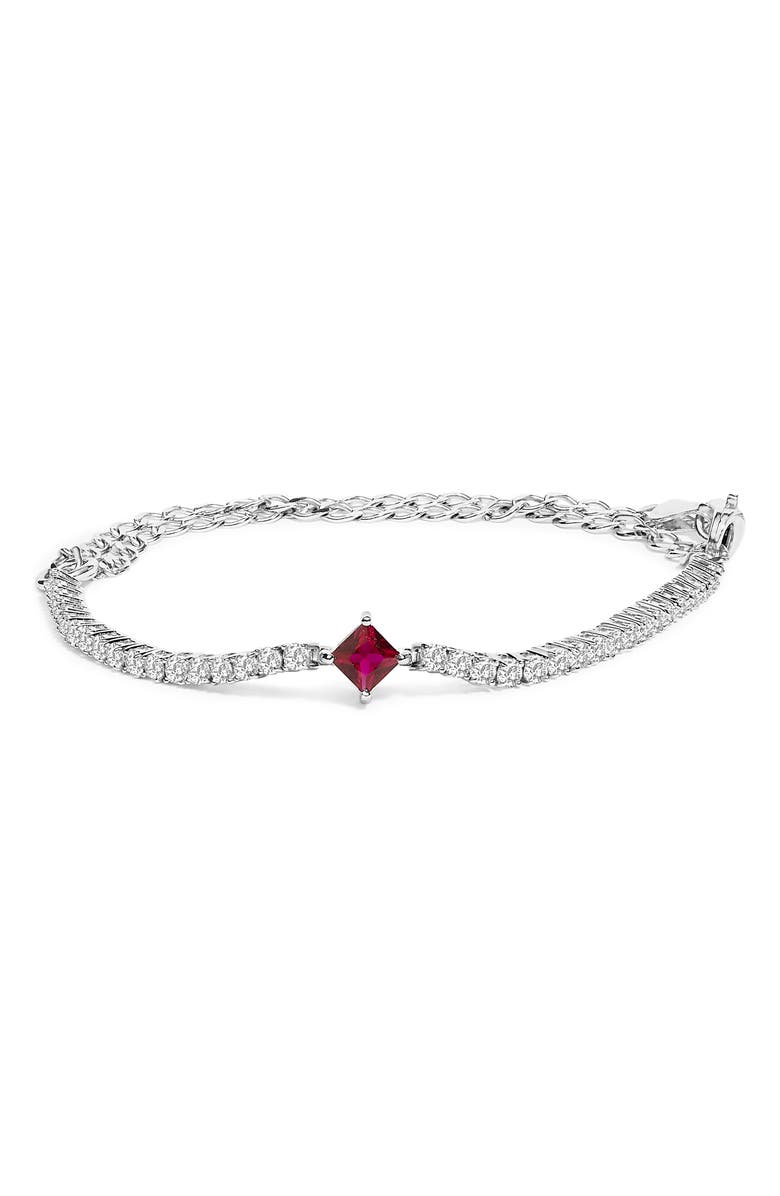 Haus of Brilliance .925 Sterling Silver Created Ruby and Sapphire Adjustable Tennis Chain Bracelet, Main, color, White