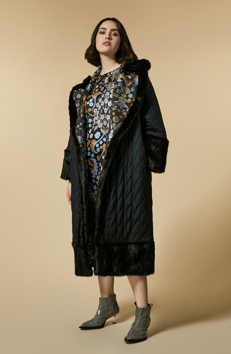 Marina Rinaldi Floral Print Long Sleeve Silk Dress, Alternate, color,