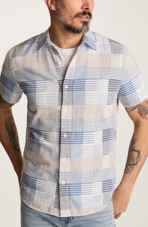 Riviera Slim Fit Patchwork Short Sleeve Cotton Button-Up Shirt