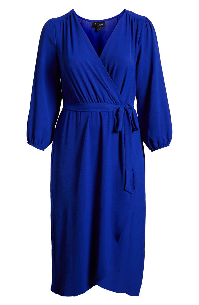 Connected Apparel Tie Waist Long Sleeve Wrap Dress, Alternate, color, Saphire