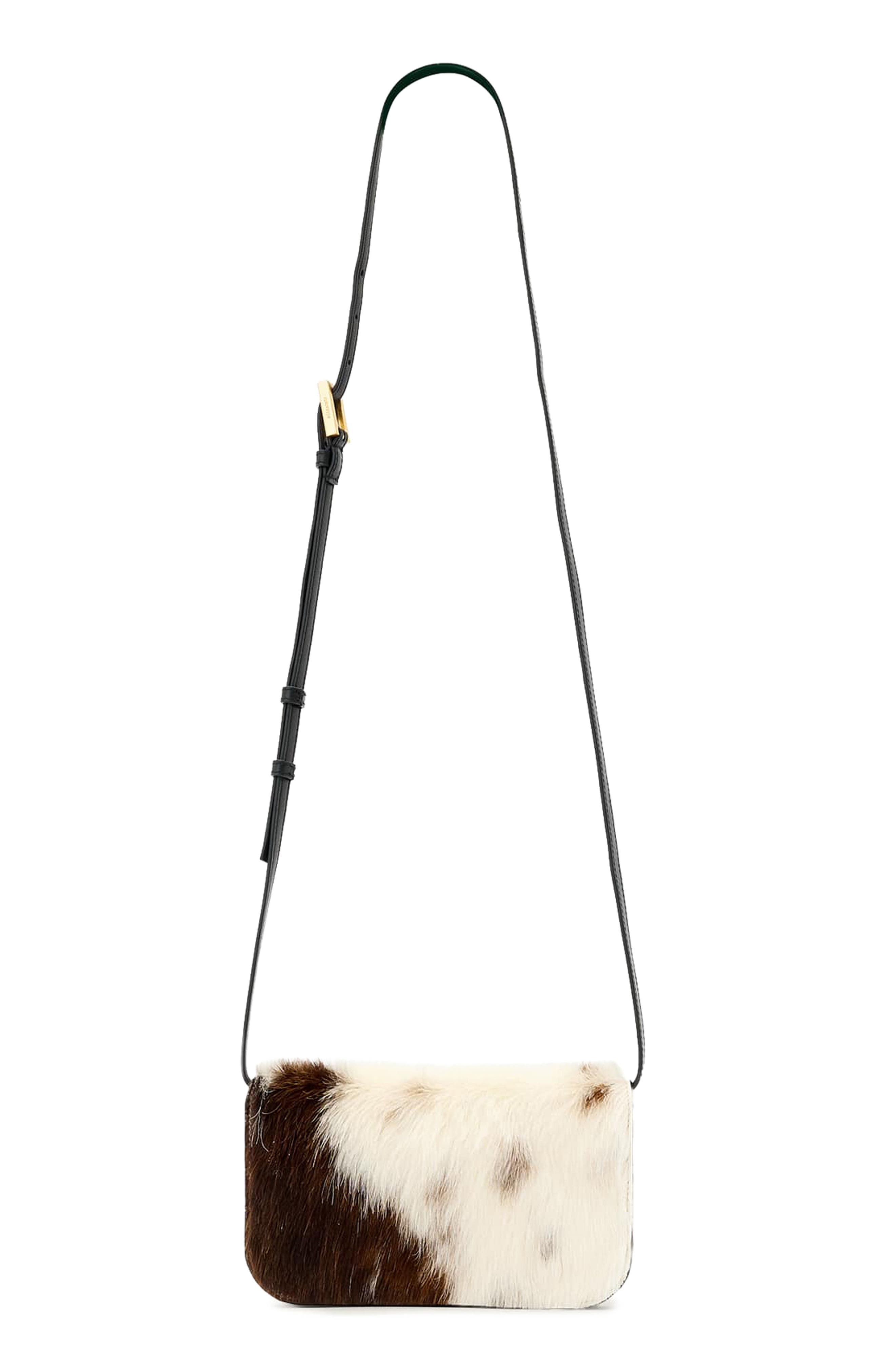 AllSaints Maeve Genuine Calf Hair & Leather Crossbody Wallet, Main, color, Cow Print