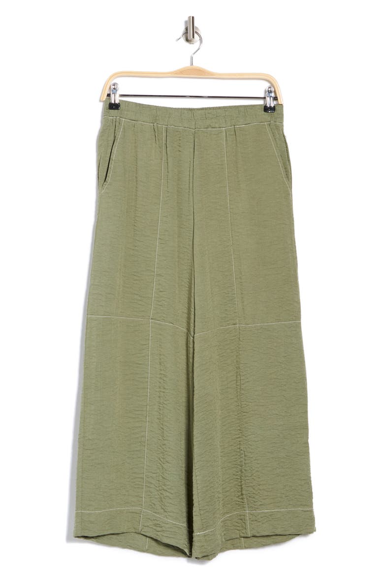 Crinkle Top Stitch Pants, Alternate, color, OIL GREEN/IVORY