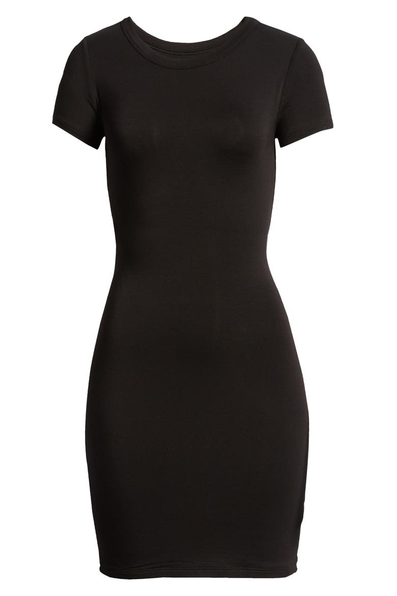Crewneck Short Sleeve Minidress, Alternate, color, BLACK