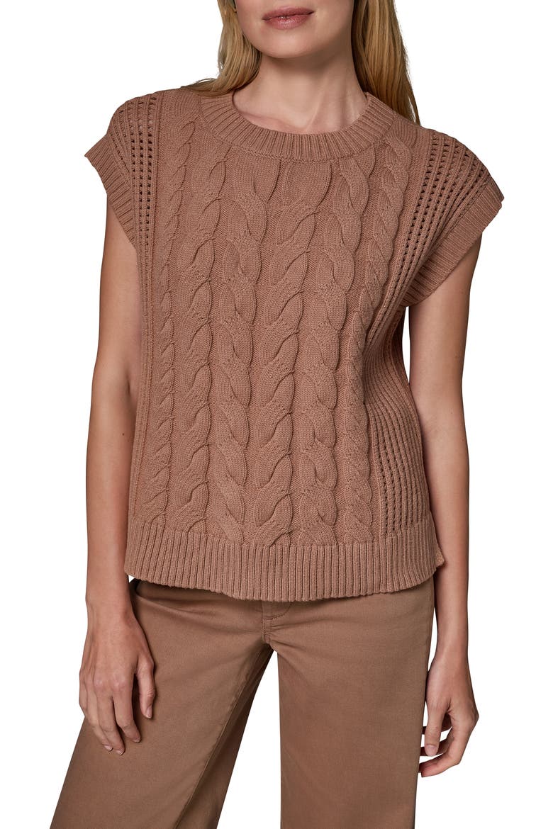 Boxy Cable Knit Sleeveless Sweater, Main, color, CAMEL HEATHER