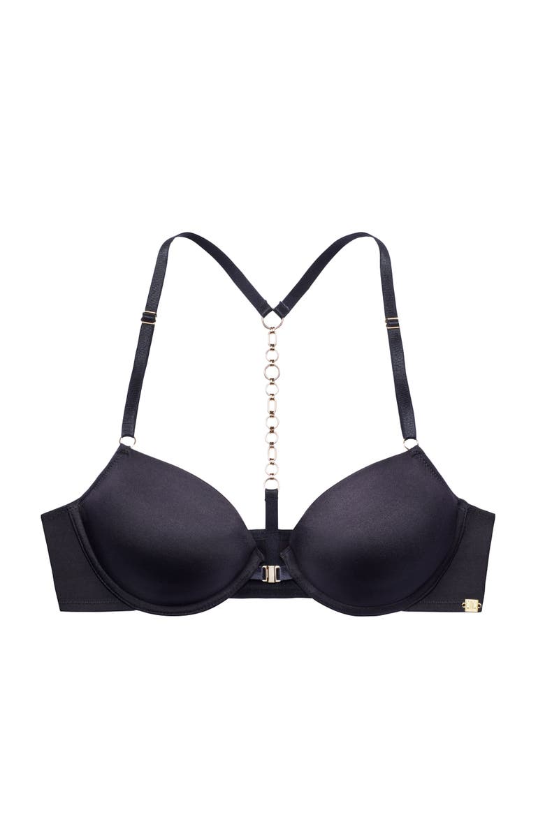 Chain Detail Push Up Bra, Alternate, color, Black