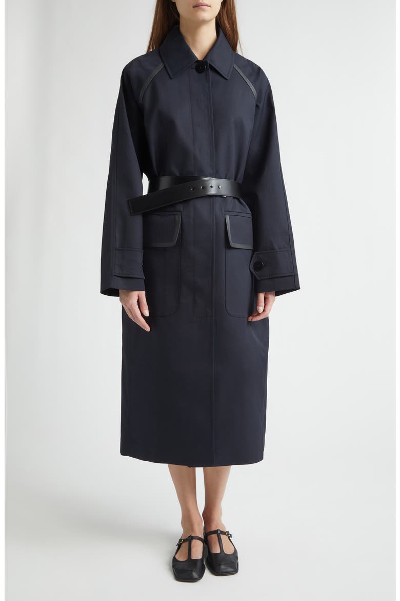 Discrete Virgin Wool Gabardine Trench Coat, Main, color, MIDNIGHT NOIR