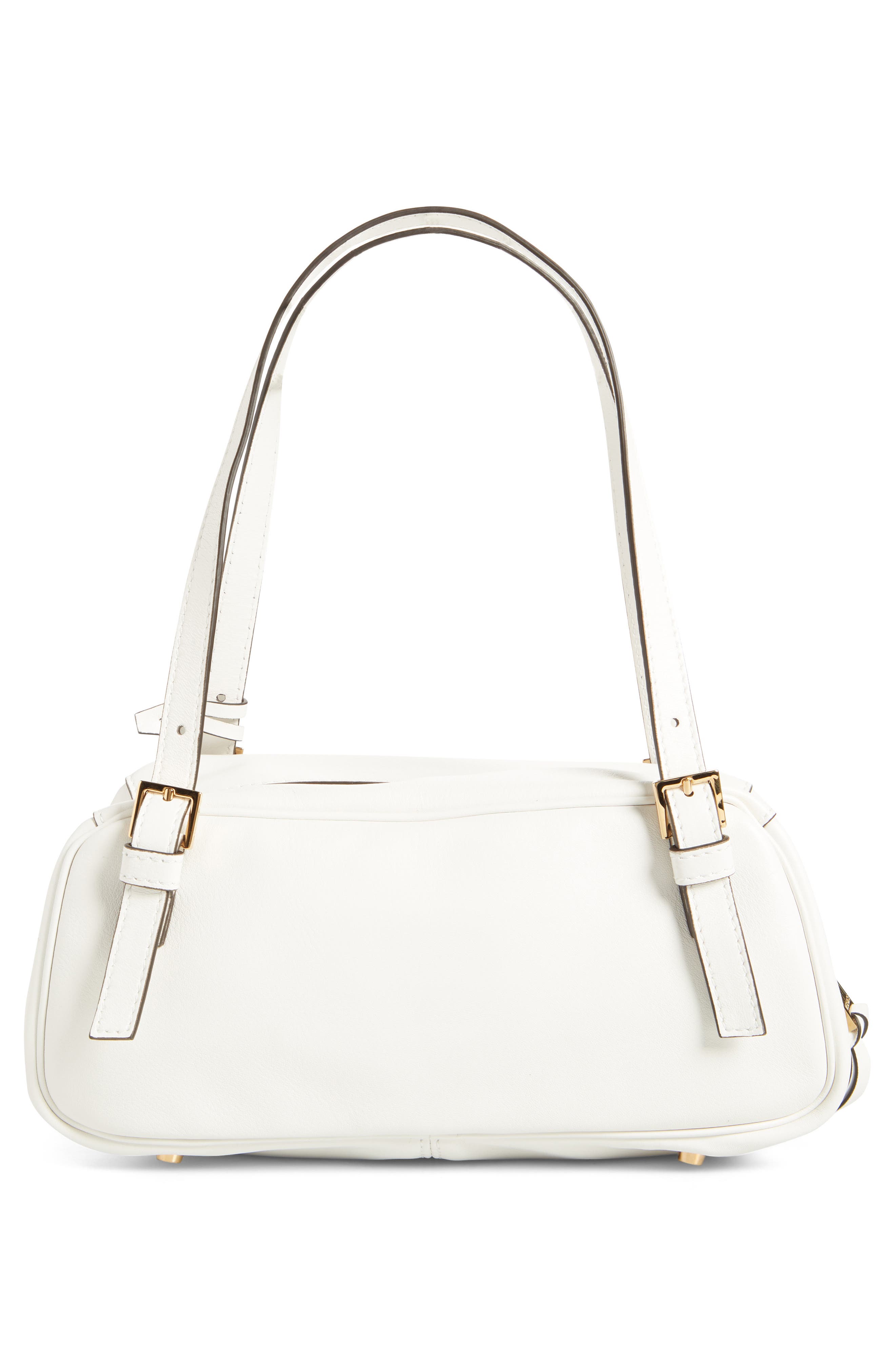 Small Logo East/West Leather Shoulder Bag, Alternate, color, PORCELAIN WHITE VERSACE GOLD