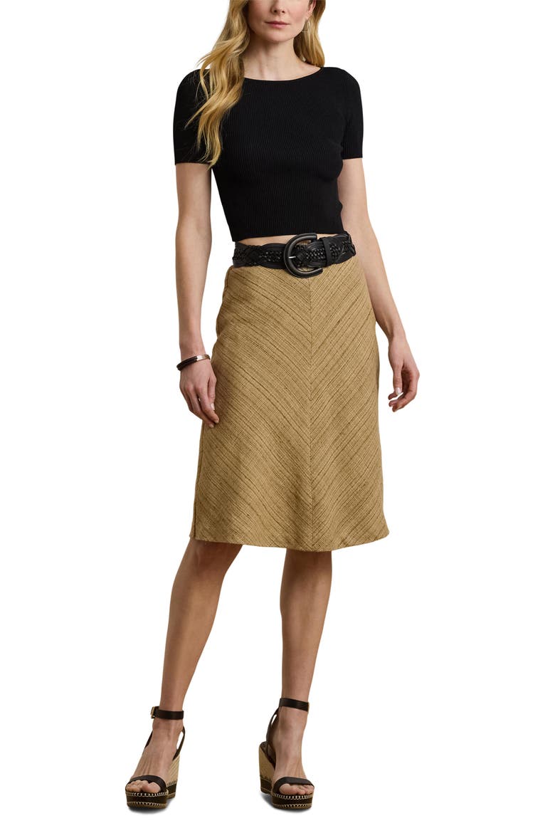 Herringbone Linen-Blend Tweed Skirt, Alternate, color, NEW TAN/ BROWN MULTI