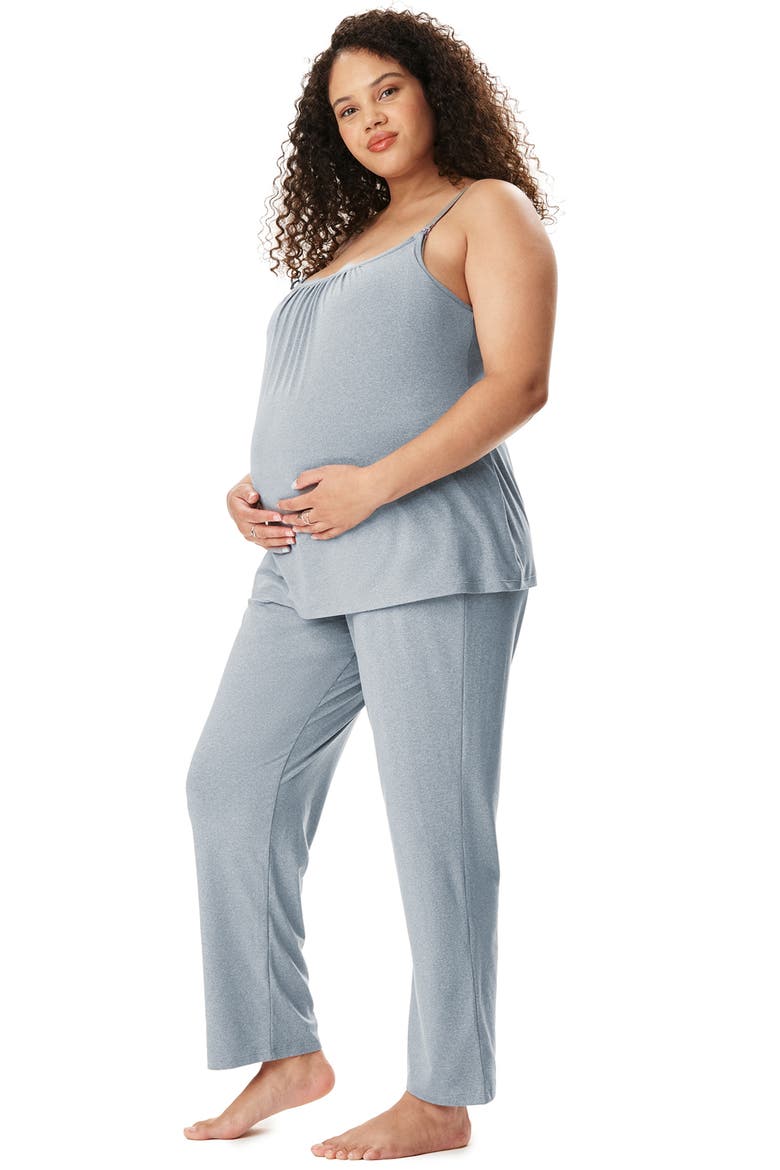 Motherhood Women's Maternity Sleeveless Swing Nursing Cami with Foldover Waistband Pant Sleep Set, Alternate, color, Grey