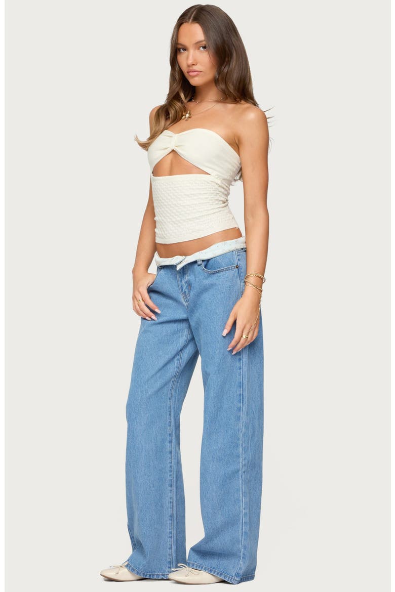 Cutout Strapless Knit Top, Alternate, color, CREAM