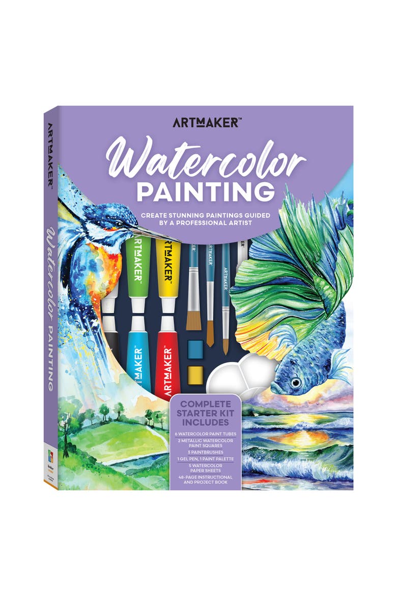 Watercolor Painting Complete Starter Kit, Instructional Book, Main, color, Multicolored