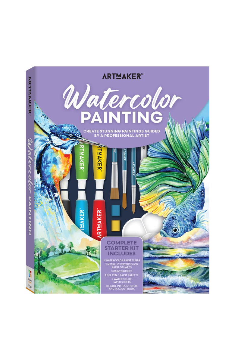 Art Maker Watercolor Painting Complete Starter Kit, Instructional Book, Main, color, Multicolored