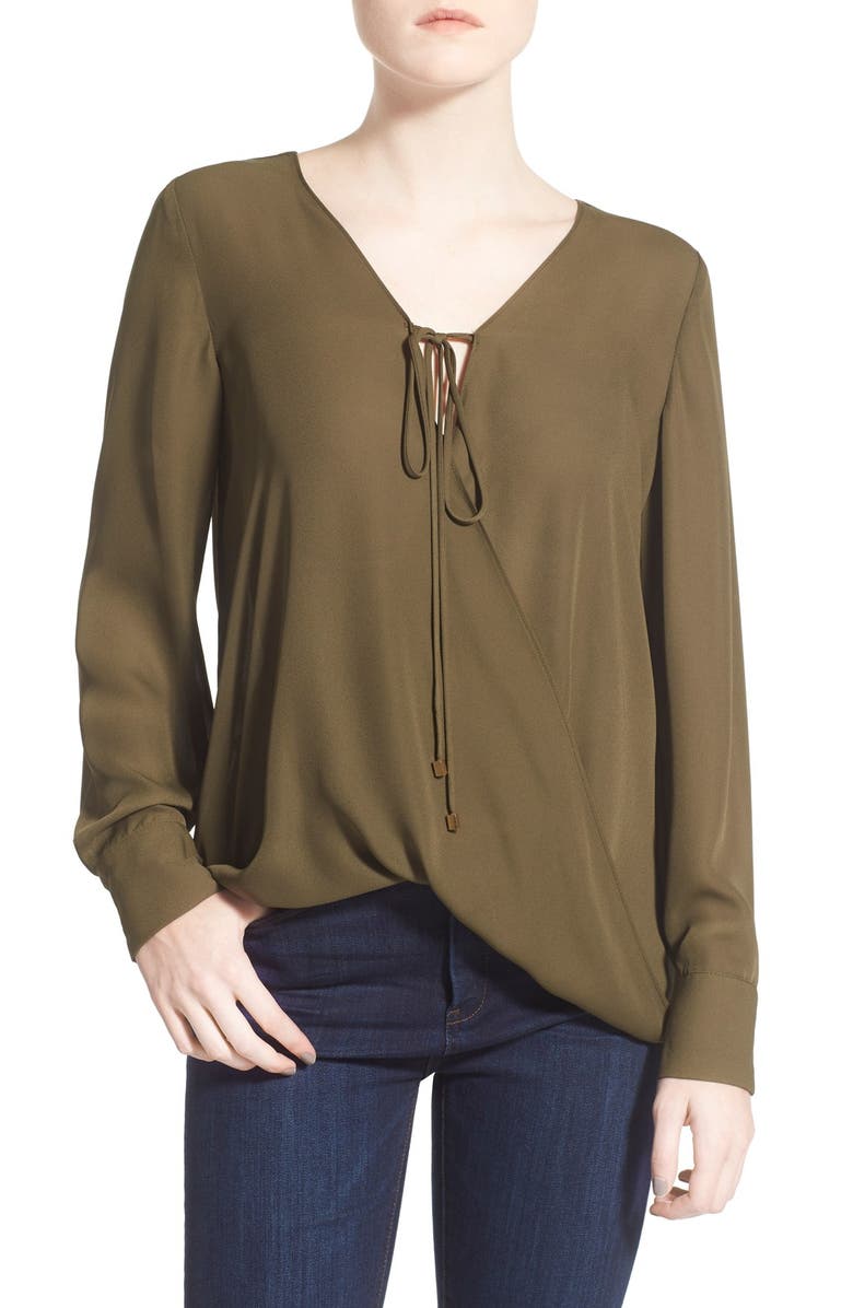 WAYF Wrap Front Long Sleeve Blouse, Main, color,