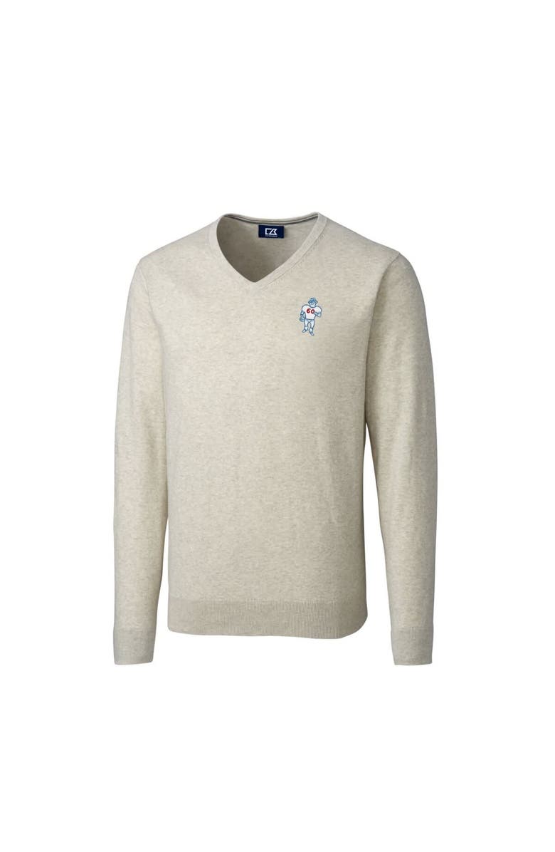 Cutter & Buck Men's Cutter & Buck Oatmeal Houston Oilers Throwback Logo Lakemont Tri-Blend Big & Tall V-Neck Pullover Sweater, Alternate, color, Oatmeal