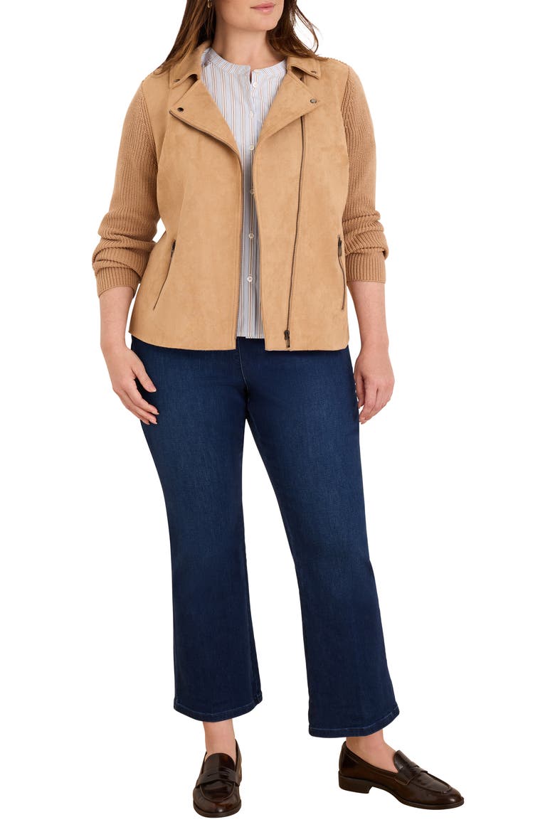 Mixed Media Moto Jacket, Alternate, color, CARAMEL