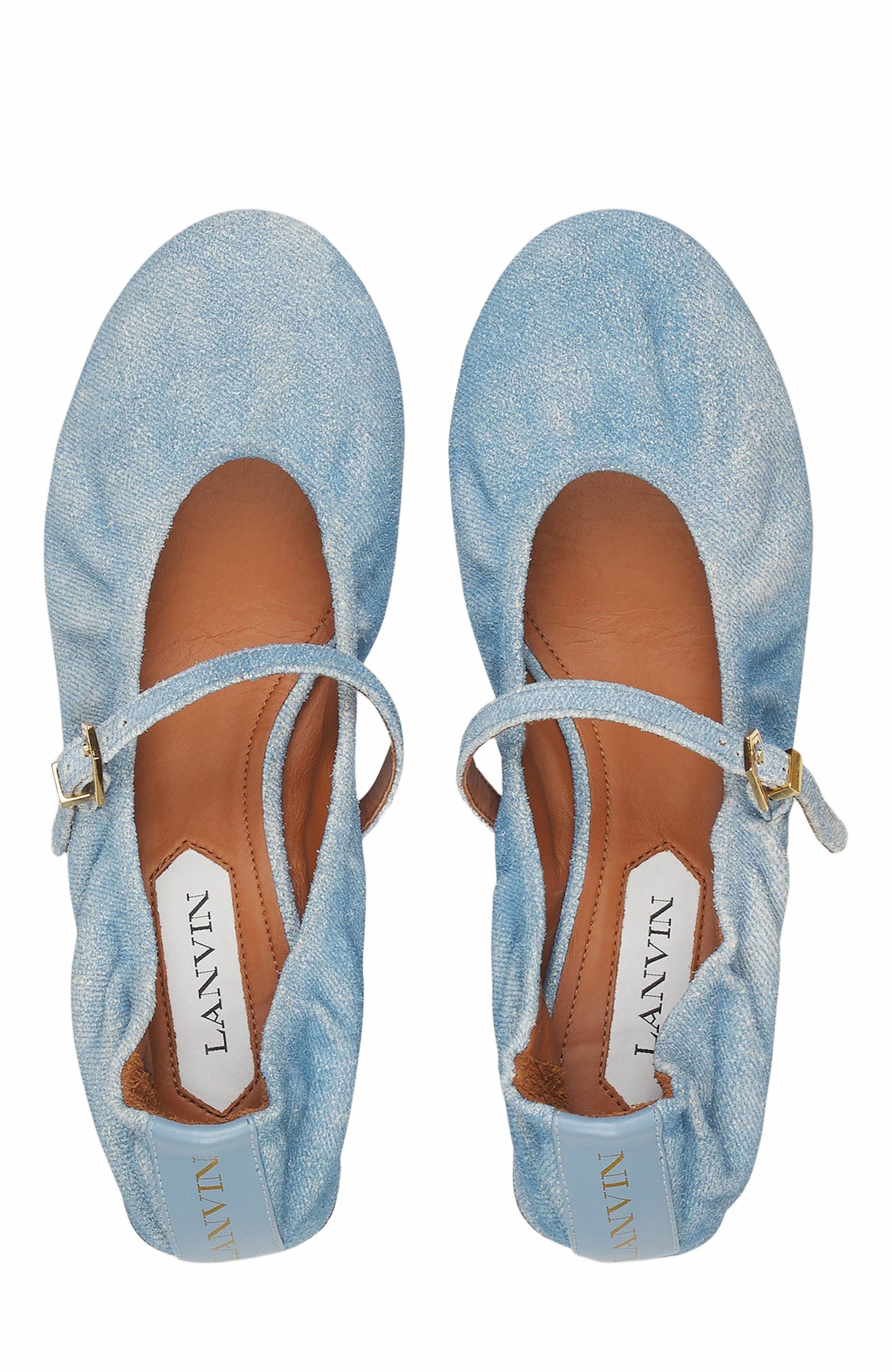 Lanvin Heeled Mary Janes In Leather With A Faded Denim Effect, Alternate, color, 