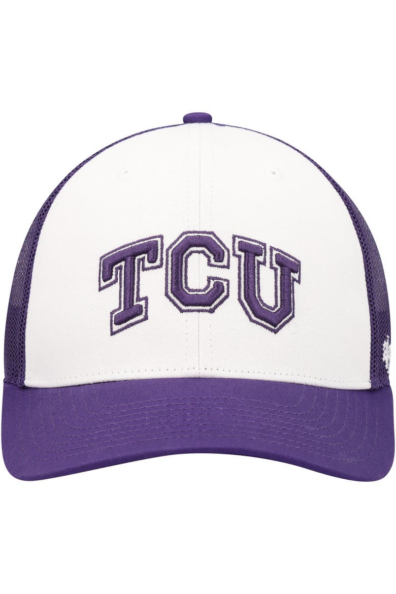 Men's '47 White/Purple TCU Horned Frogs Freshman Trucker Adjustable Hat, Alternate, color, White