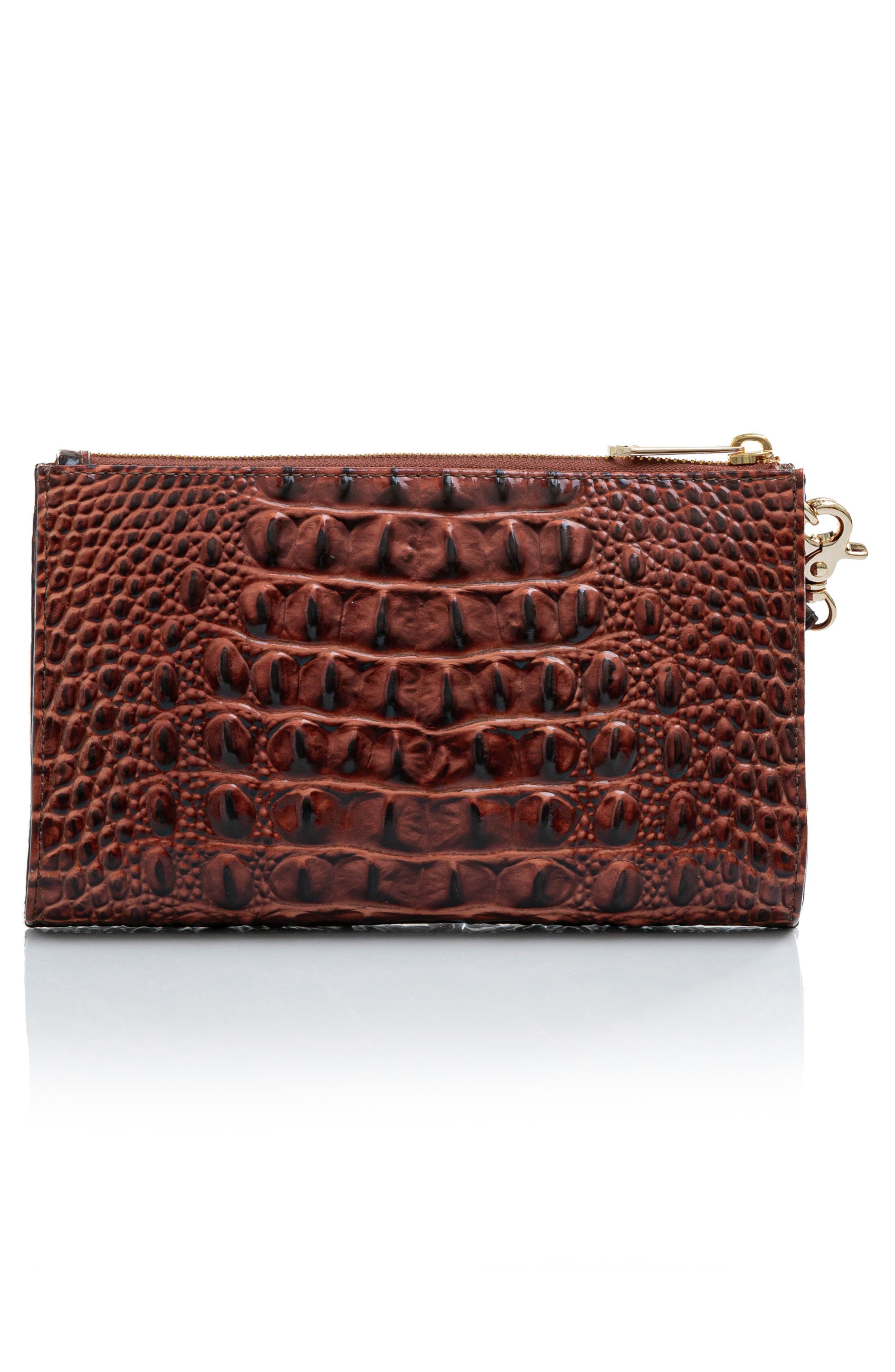 Daisy Croc Embossed Leather Wristlet, Alternate, color, PECAN