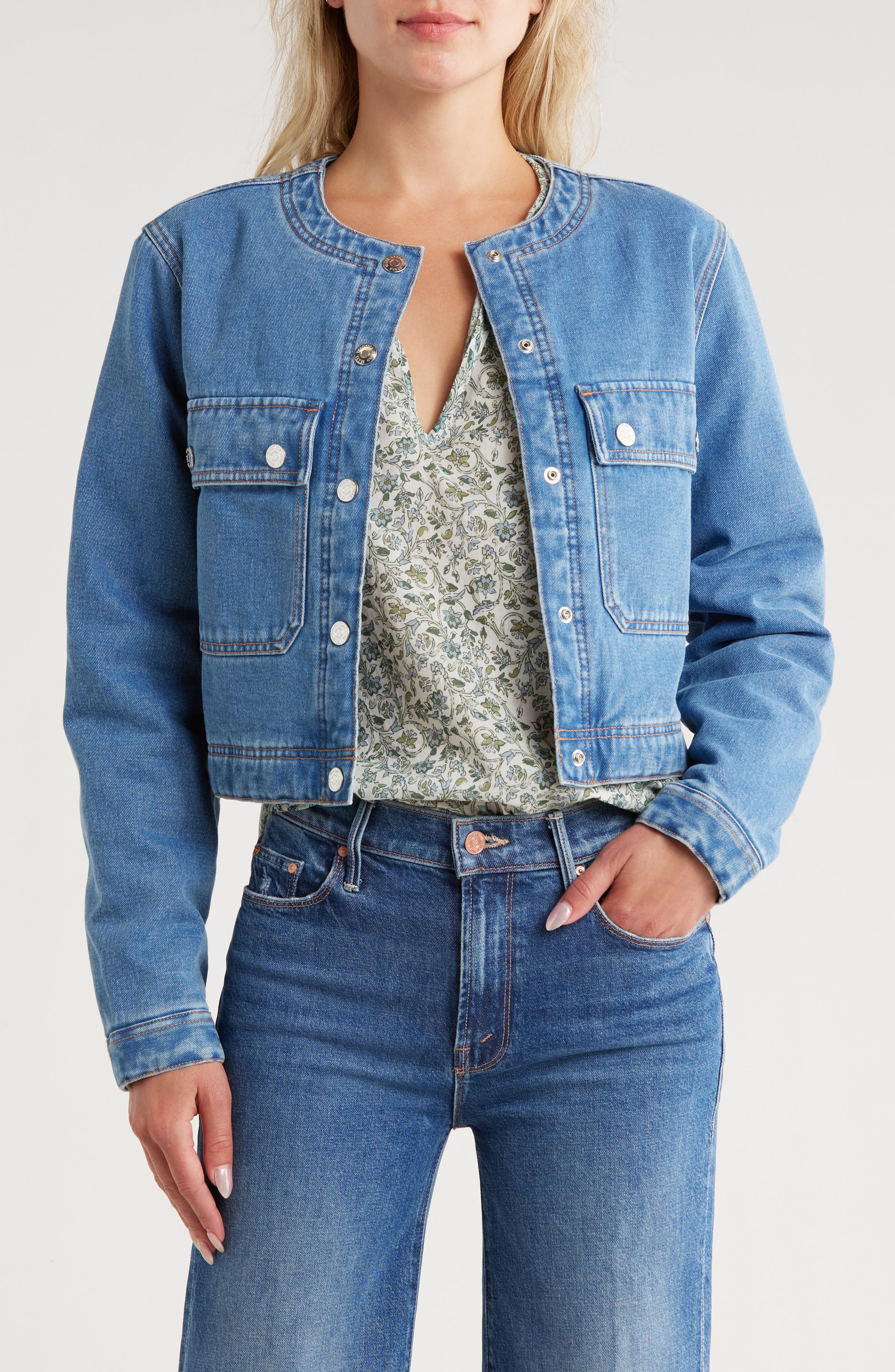 Veronica Beard Brandy Quilted Lined Crop Denim Jacket
