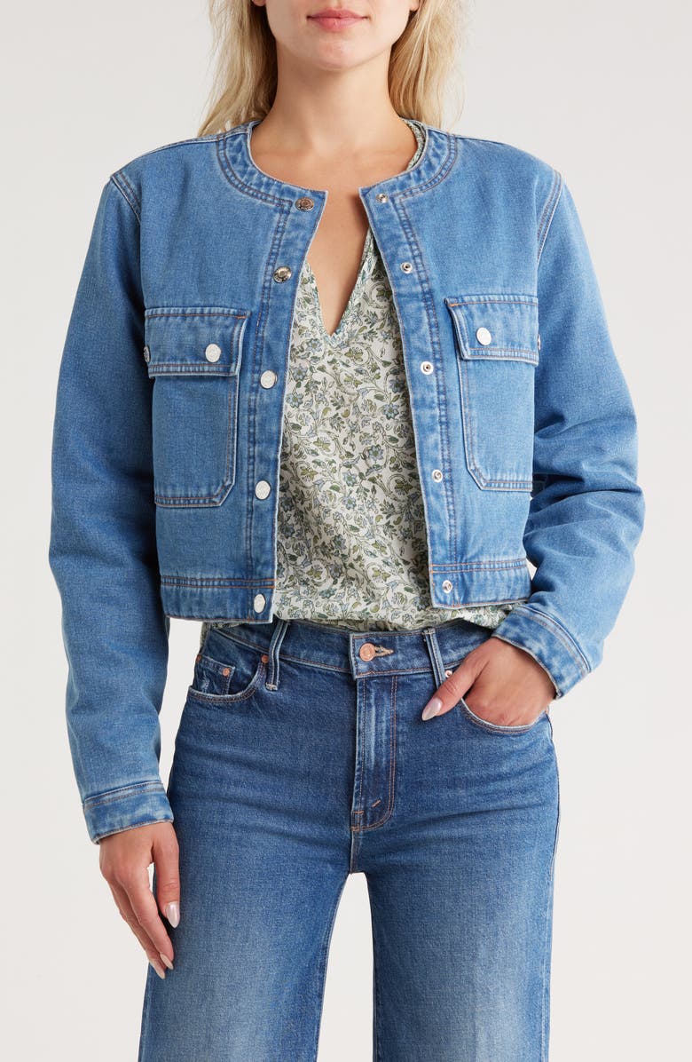 Veronica Beard Brandy Quilted Lined Crop Denim Jacket, Main, color, Bright Serendipity