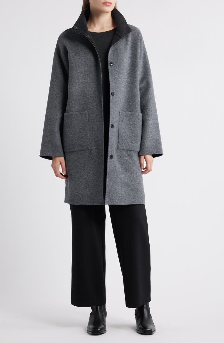 Eileen Fisher Stand Collar Reversible Wool & Cashmere Coat, Main, color, Ash