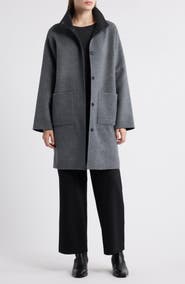 Eileen Fisher Stand Collar Reversible Wool & Cashmere Coat