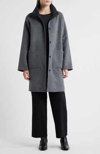 Eileen Fisher Stand Collar Reversible Wool & Cashmere Coat