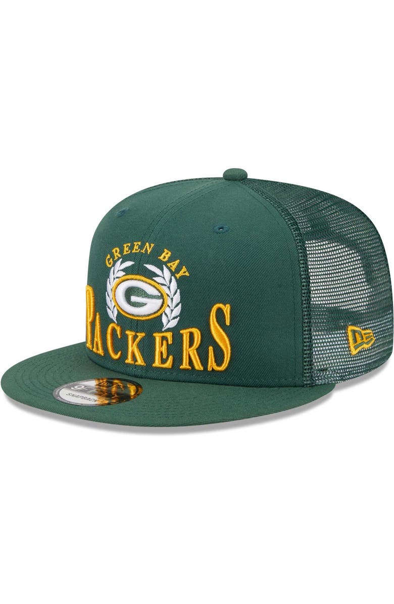 New Era Men's New Era Green Green Bay Packers Collegiate Trucker 9FIFTY Snapback Hat, Alternate, color,