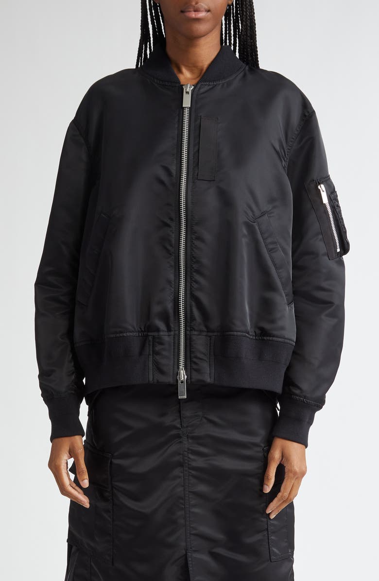 Sacai Nylon Twill Bomber Jacket, Main, color, Black