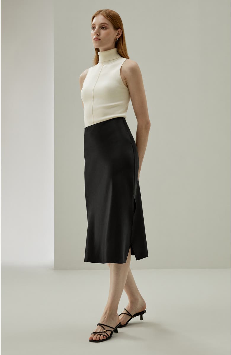 Lilysilk Minimalist Aesthetic Silk Poppy Skirt, Alternate, color, Black