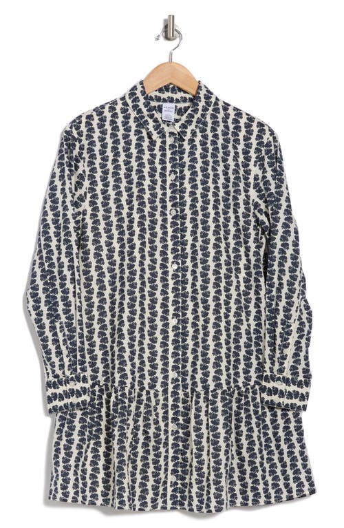 Shop Melrose And Market Ruffle Hem Long Sleeve Cotton Shirtdress In Ivory- Navy Azorical Leaf