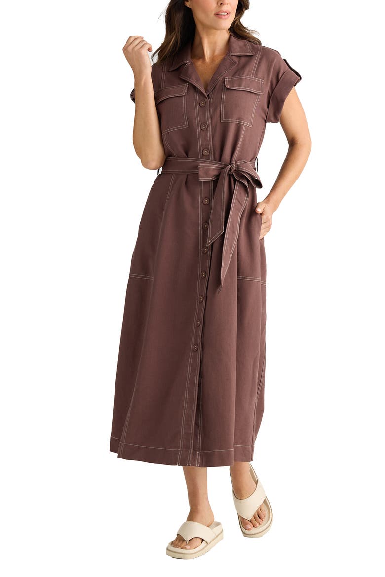 Portia Cotton Blend Maxi Shirtdress, Alternate, color, CHOCOLATE