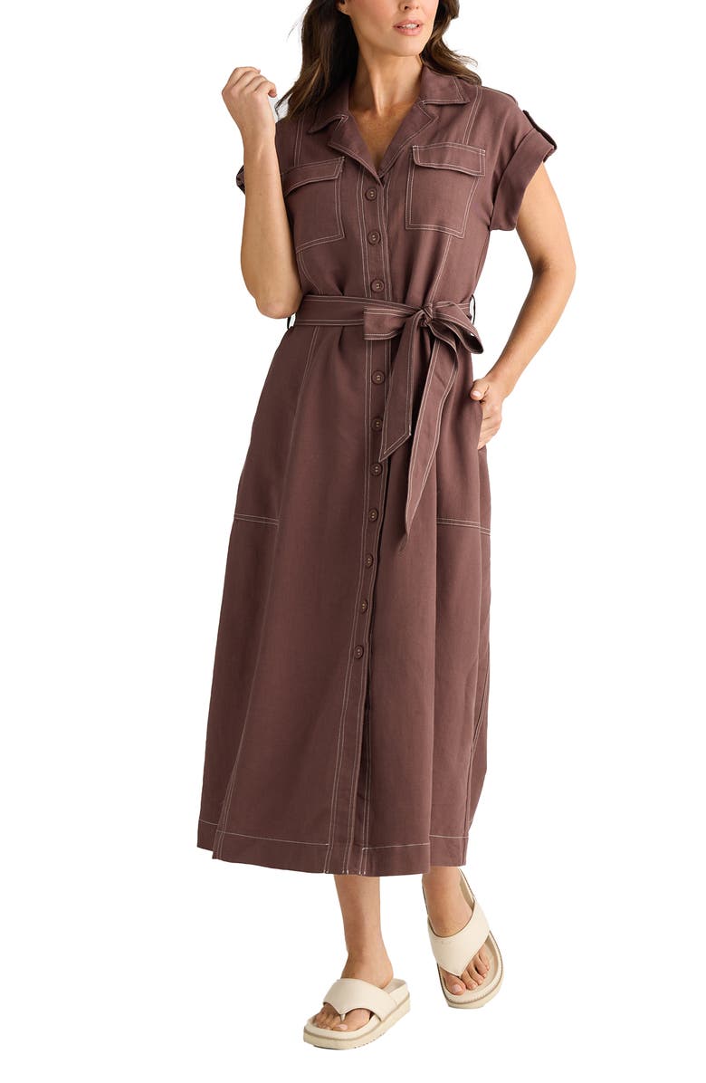 Brave+True Portia Cotton Blend Maxi Shirtdress, Alternate, color, Chocolate