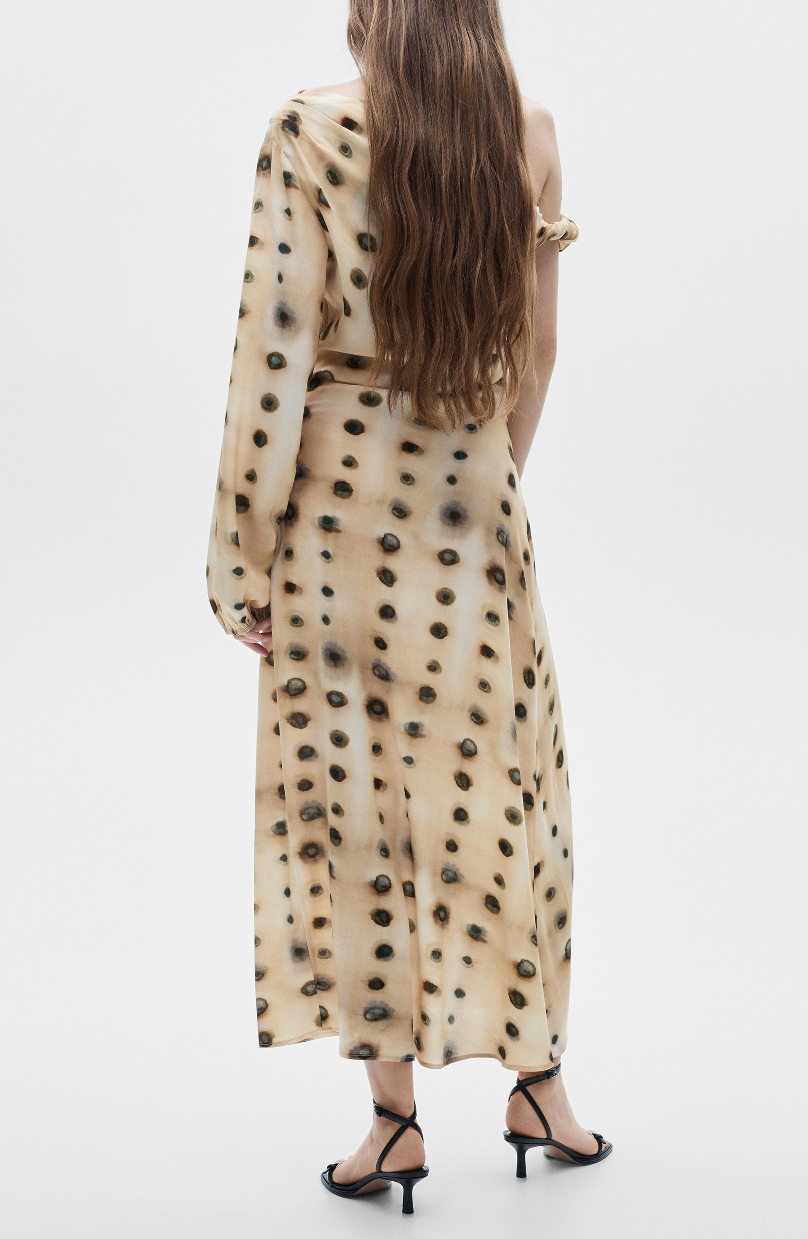 Polka Dot Single Sleeve Asymmetric Dress - image 2