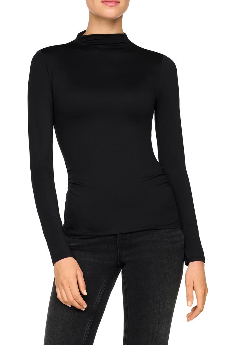 Mock Neck Shirred Top, Main, color, CLASSIC BLACK