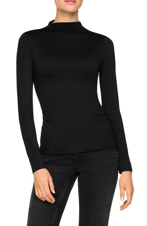 Mock Neck Shirred Top