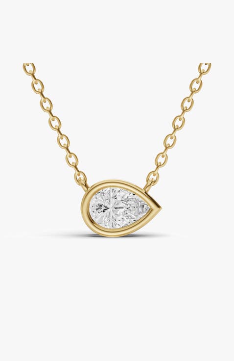 14K Gold 0.25 ct Lab-Grown Pear Diamond Bezel Solitaire Pendant