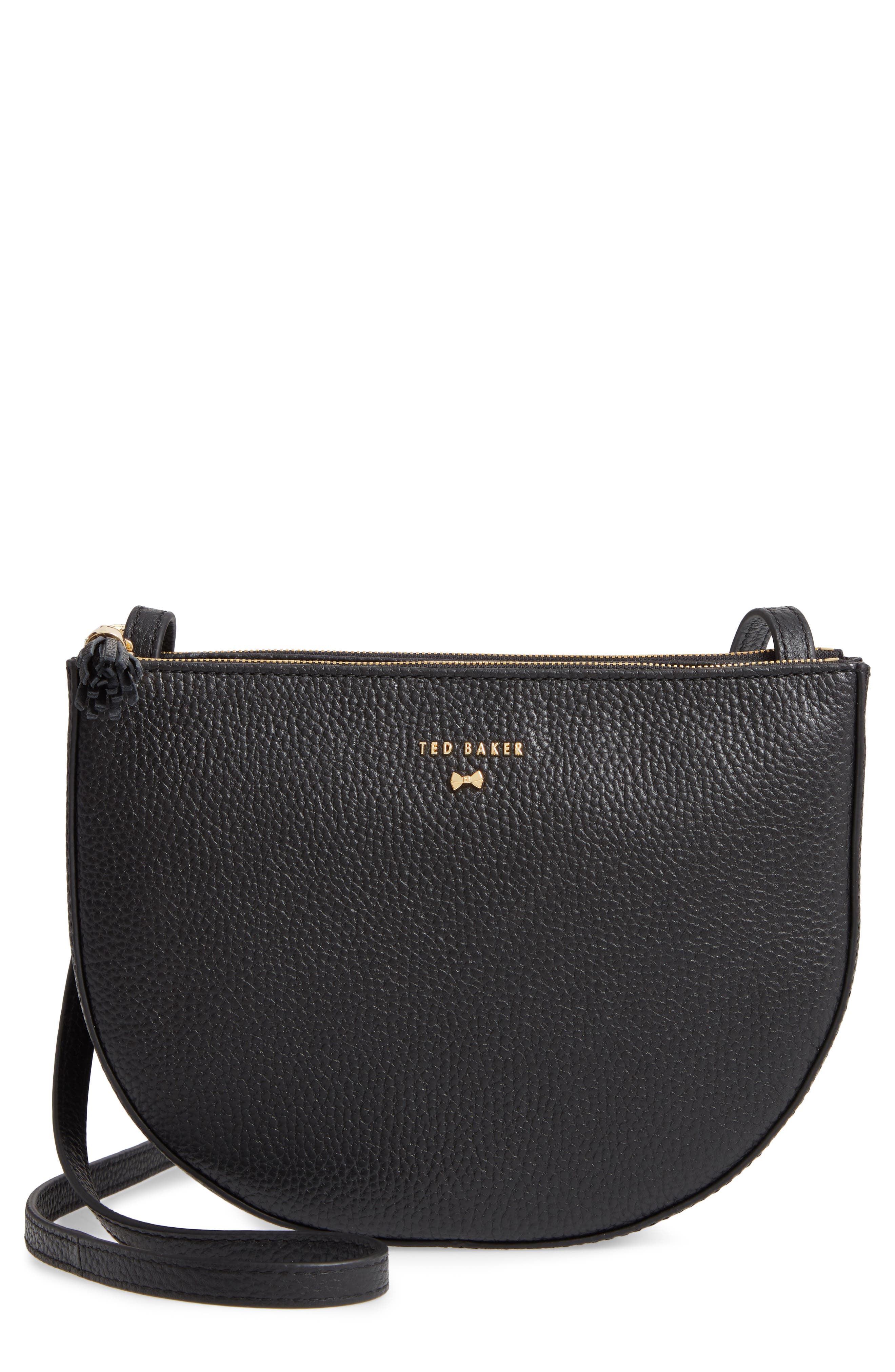 Ted Baker London Suzzane Semi Circle Double Zip Leather Crossbody Bag, Main, color, 