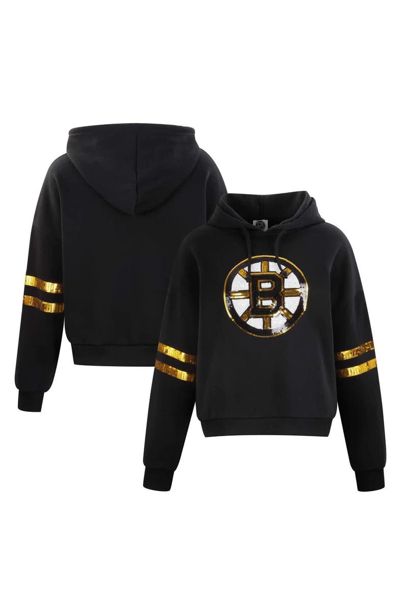 CUCE Women's Cuce Black Boston Bruins Sequin Cropped Pullover Hoodie, Main, color, 
