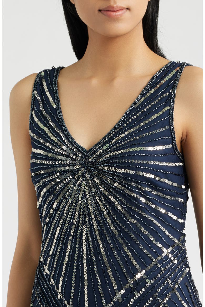 Beaded Sleeveless Tulle Gown, Alternate, color, NAVY 410
