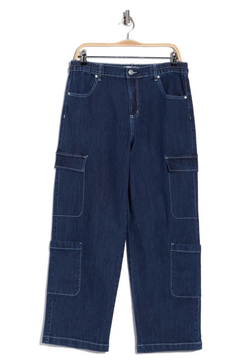 High Waist Wide Leg Cargo Jeans, Alternate, color, DARK RINSE