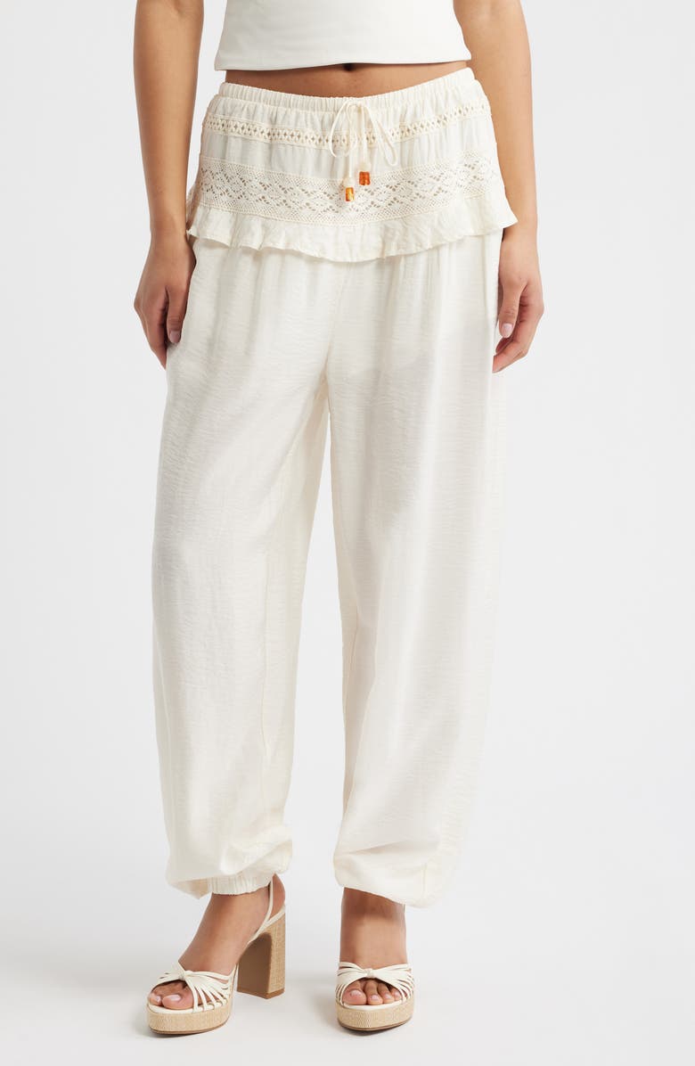 KITTENISH Lace Detail Joggers, Main, color, Egret